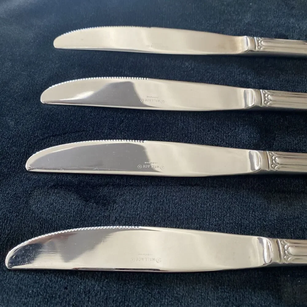Lot 4 Wallace Resplendence Glossy 18/10 Stainless Modern Solid Dinner Knife 9.5”